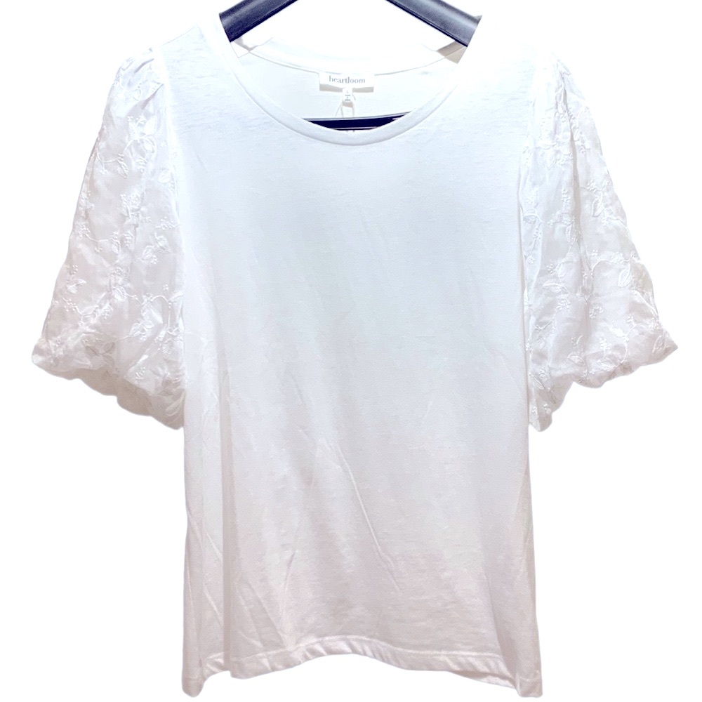 New heart loom Women’s cotton blend puffy sleeve T-shirt  in white size L NWT